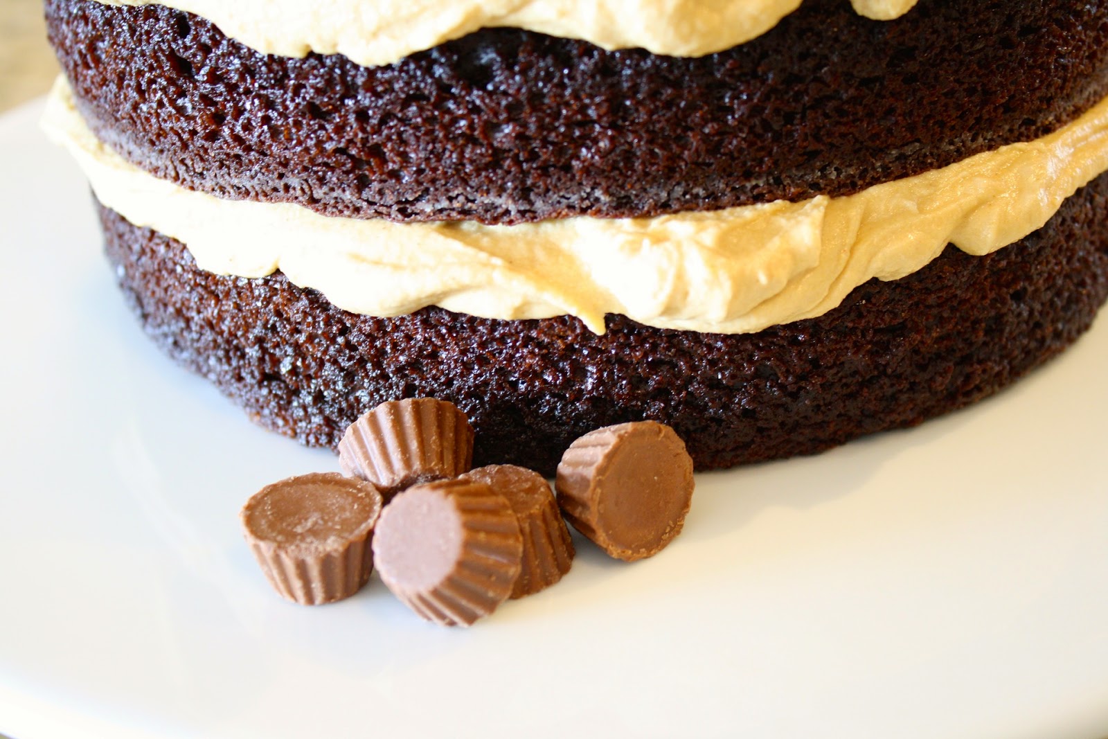 Close up of the mini Reese on the side of the cake